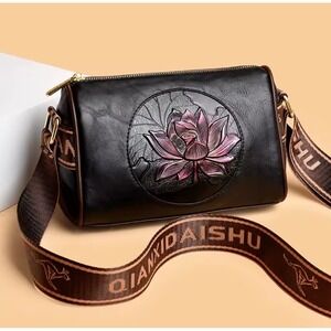 Lotus Embossed Crossbody Bag, Stylish Shoulder Bag, Womens Purse‎